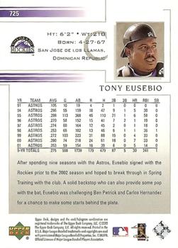 2002 Upper Deck #725 Tony Eusebio Back