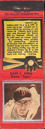 1934 Diamond Matchbooks (U1) #NNO Elden L. Auker Front