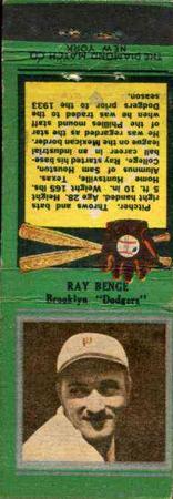 1934 Diamond Matchbooks (U1) #NNO Ray Benge Front