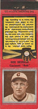 1934 Diamond Matchbooks (U1) #NNO Don Brennan Front