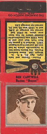 1934 Diamond Matchbooks (U1) #NNO Ben Cantwell Front