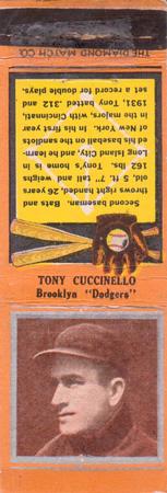 1934 Diamond Matchbooks (U1) #NNO Tony Cuccinello Front