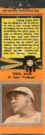 1934 Diamond Matchbooks (U1) #NNO Virgil Davis Front