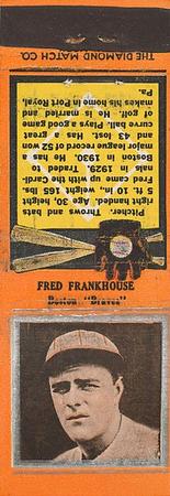 1934 Diamond Matchbooks (U1) #NNO Fred Frankhouse Front