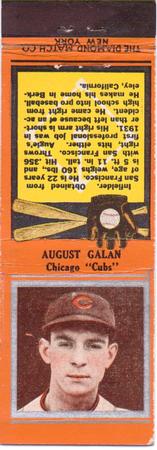 1934 Diamond Matchbooks (U1) #NNO August Galan Front