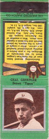 1934 Diamond Matchbooks (U1) #NNO Chas. Gehringer Front