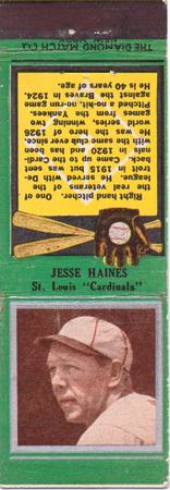1934 Diamond Matchbooks (U1) #NNO Jesse Haines Front