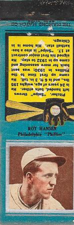 1934 Diamond Matchbooks (U1) #NNO Roy Hansen Front