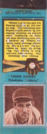 1934 Diamond Matchbooks (U1) #NNO Vernon Kennedy Front