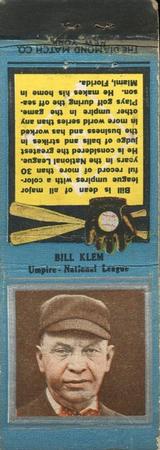 1934 Diamond Matchbooks (U1) #NNO Bill Klem Front