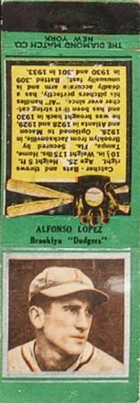1934 Diamond Matchbooks (U1) #NNO Alfonso Lopez Front