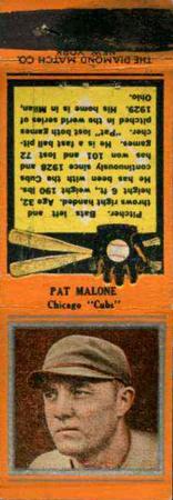 1934 Diamond Matchbooks (U1) #NNO Pat Malone Front