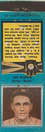 1934 Diamond Matchbooks (U1) #NNO Leo Mangum Front