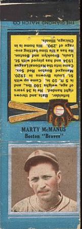 1934 Diamond Matchbooks (U1) #NNO Marty McManus Front