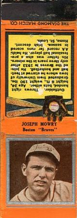 1934 Diamond Matchbooks (U1) #NNO Joseph Mowry Front