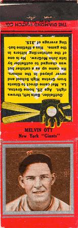 1934 Diamond Matchbooks (U1) #NNO Melvin Ott Front