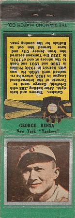 1934 Diamond Matchbooks (U1) #NNO George Rensa Front