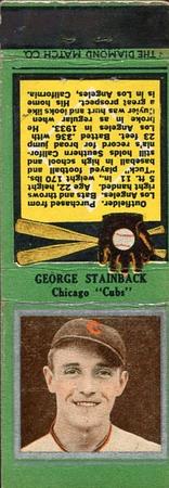 1934 Diamond Matchbooks (U1) #NNO George Stainback Front