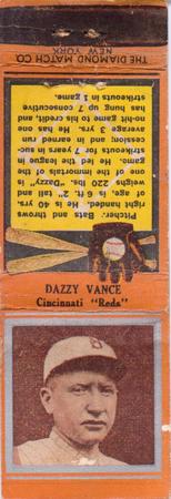 1934 Diamond Matchbooks (U1) #NNO Dazzy Vance Front