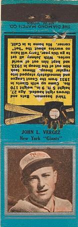 1934 Diamond Matchbooks (U1) #NNO John L. Vergez Front
