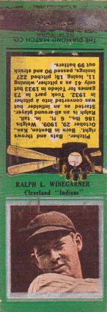 1934 Diamond Matchbooks (U1) #NNO Ralph L. Winegarner Front