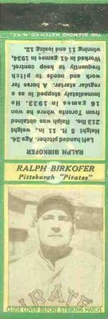 1935-36 Diamond Matchbooks (U3-1) #NNO Ralph Birkofer Front