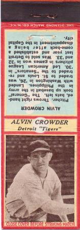 1935-36 Diamond Matchbooks (U3-1) #NNO Alvin Crowder Front