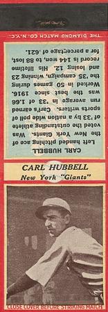1935-36 Diamond Matchbooks (U3-1) #NNO Carl Hubbell Front