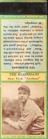 1935-36 Diamond Matchbooks (U3-1) #NNO Ted Kleinhans Front