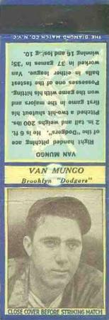 1935-36 Diamond Matchbooks (U3-1) #NNO Van Mungo Front