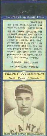 1936 Diamond Matchbooks (U4) #NNO Freddie Fitzsimmons Front