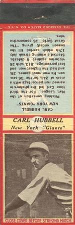 1936 Diamond Matchbooks (U4) #NNO Carl Hubbell Front