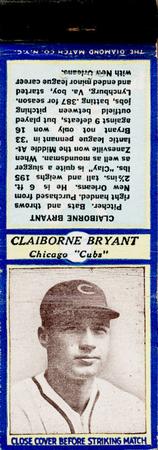 1937 Diamond Matchbooks (U3-2) #NNO Claiborne Bryant Front