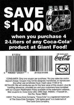 2001 Upper Deck Cal Ripken Jr. Last Game Tribute #NNO Coca-Cola/Giant Coupon Back