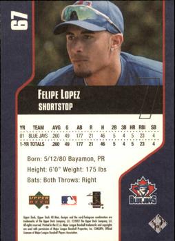 2002 Upper Deck 40-Man #67 Felipe Lopez Back
