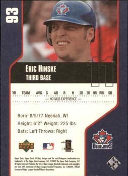 2002 Upper Deck 40-Man #93 Eric Hinske Back