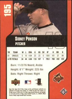 2002 Upper Deck 40-Man #195 Sidney Ponson Back