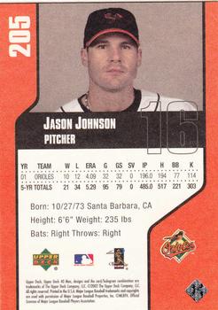 2002 Upper Deck 40-Man #205 Jason Johnson Back