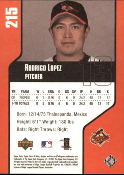 2002 Upper Deck 40-Man #215 Rodrigo Lopez Back