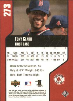 2002 Upper Deck 40-Man #273 Tony Clark Back