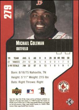 2002 Upper Deck 40-Man #279 Michael Coleman Back