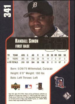 2002 Upper Deck 40-Man #341 Randall Simon Back