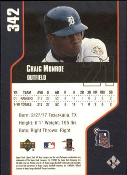 2002 Upper Deck 40-Man #342 Craig Monroe Back