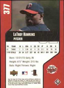 2002 Upper Deck 40-Man #377 LaTroy Hawkins Back