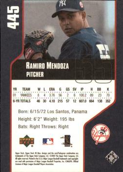 2002 Upper Deck 40-Man #445 Ramiro Mendoza Back