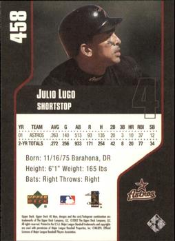 2002 Upper Deck 40-Man #458 Julio Lugo Back