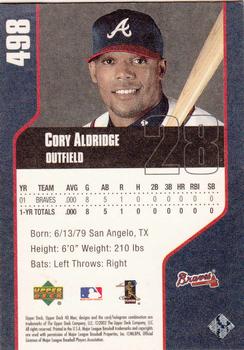 2002 Upper Deck 40-Man #498 Cory Aldridge Back