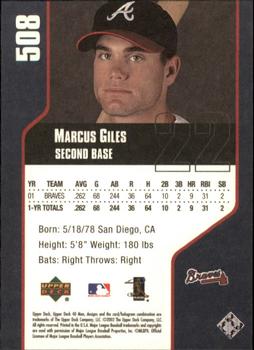 2002 Upper Deck 40-Man #508 Marcus Giles Back