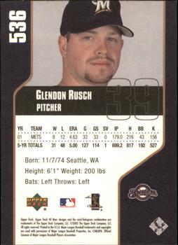 2002 Upper Deck 40-Man #536 Glendon Rusch Back
