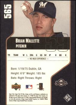 2002 Upper Deck 40-Man #565 Brian Mallette Back